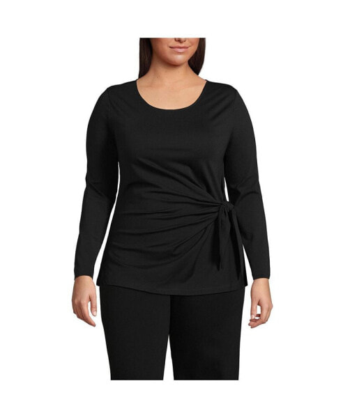 Plus Size Long Sleeve Lightweight Tie Front Top