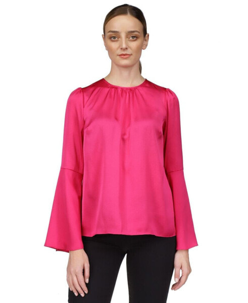 Women's Hammered-Satin Bell-Sleeve Top