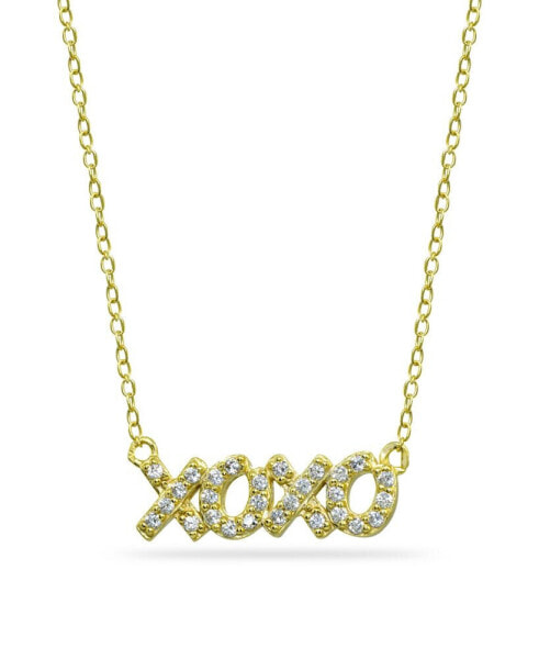 Cubic Zirconia "XOXO" Nameplate Necklace in 18k Gold Plated Sterling Silver