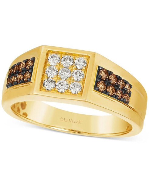 Chocolatier® Men's Chocolate Diamond (1/3 ct. t.w.) & Vanilla Diamond (1/3 ct. t.w.) Cluster Ring in 14k Gold