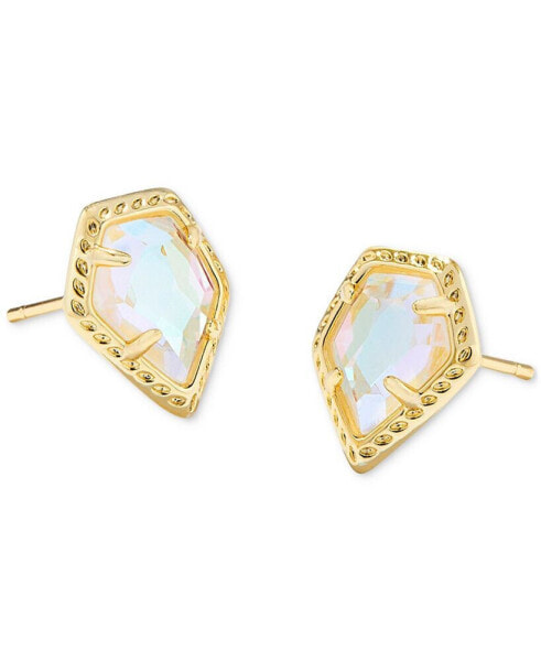 14k Gold-Plated Framed Drusy Stone Stud Earrings