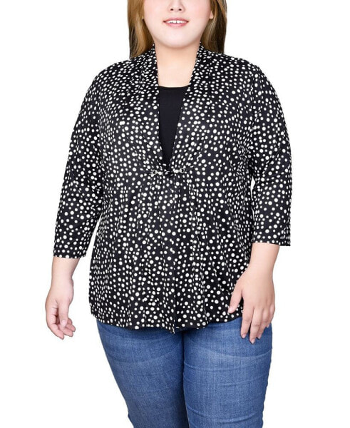 Plus Size Puff Print 3/4 Sleeve 2-Fer Top