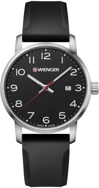 WENGER Avenue Men's Waterproof Watch 100 m / 10 ATM Diameter 42 mm Analogue Quartz Stainless Steel Swiss Made, black, Classic