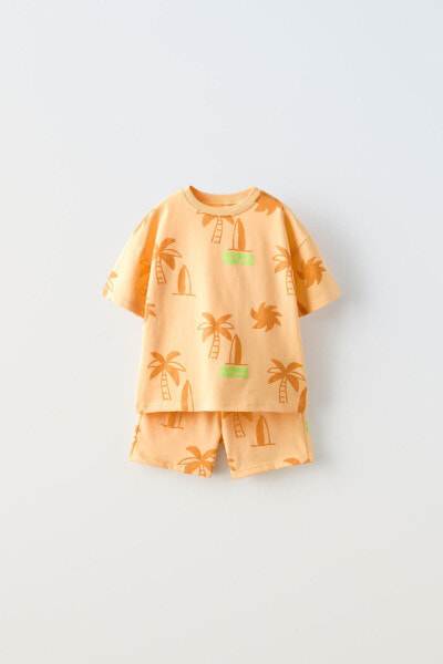 Комплект из футболки и шортов-джоггеров с принтом «пальмы» ZARA