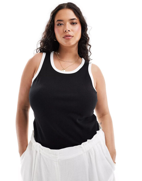 ONLY Curve contrast tank top in black