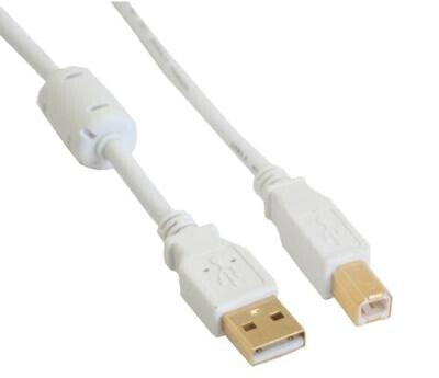 InLine USB 2.0 Cable Type A male / B male - gold plated - w/ferrite - white - 3m