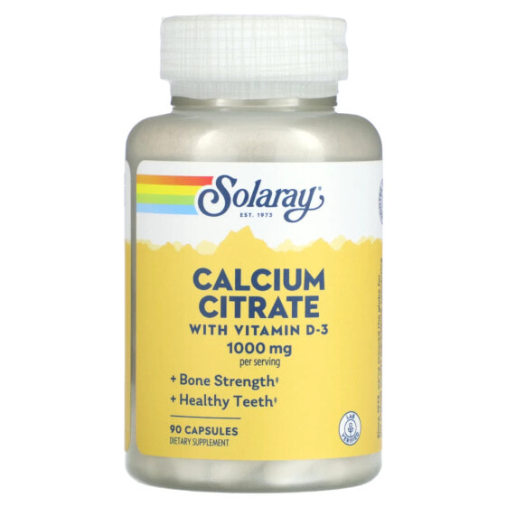 Solaray, Цитрат кальция с витамином D3, 1000 мг, 90 капсул