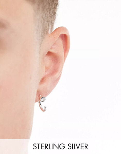 ASOS DESIGN sterling silver hoop earring with crystal in silver