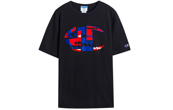 Champion 拼接“c"logo印花直筒T恤 美版 男女同款 黑色 / Футболка Champion GT23H-Y06794-040 T-Shirt