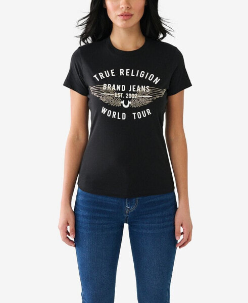 Футболка женская True Religion с коротким рукавом и кристаллами "Ретро"