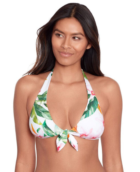 Women's Tropical-Print Tie-Front Bikini Top