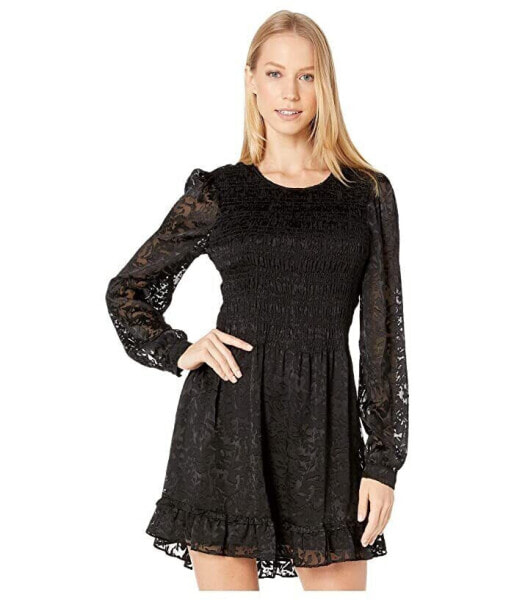 Parker 294352 Women's Sheer Sleeves Smocked Mini Inez Dress Black Size MD