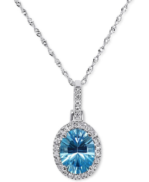Macy's blue Topaz (2-1/5 ct. t.w.) & Diamond (1/6 ct. t.w.) Oval Halo Pendant Necklace in 14k White Gold, 16" + 2" extender