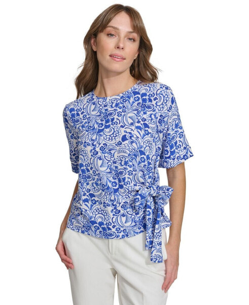 Women's Side-Tie Cuffed-Sleeve Blouse