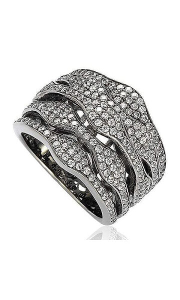 Suzy Levian Sterling Silver Cubic Zirconia Blackened Multi-Level Ring