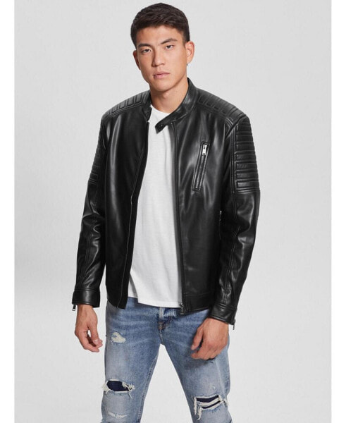 Men's Faux-Leather Biker Jacket