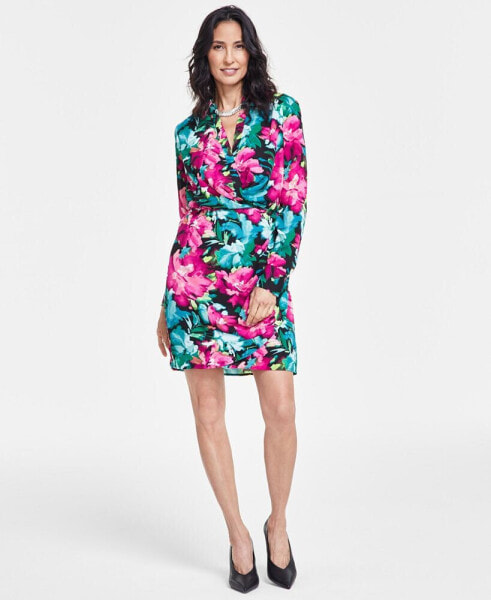 Women's Printed Faux-Wrap Dress, Created for Macy's