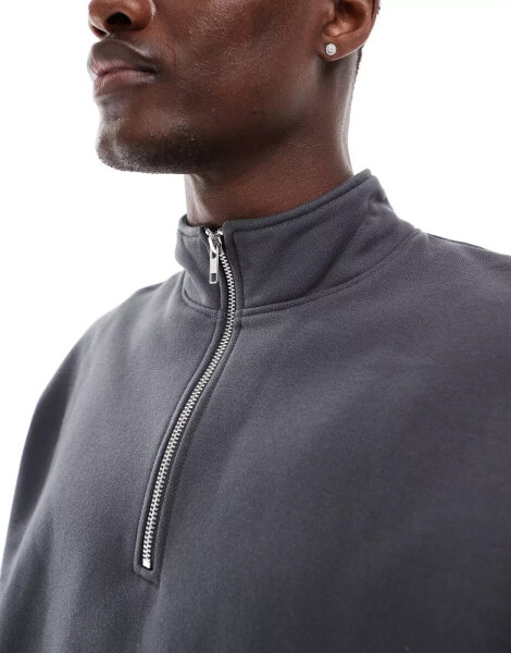 ASOS DESIGN half zip funnel neck sweatshirt in charcoal