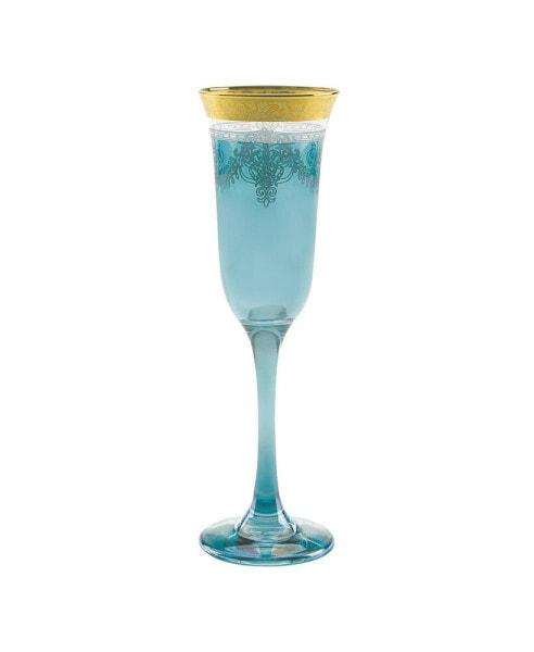 Blue Flutes with a Gold Band, Set of 6