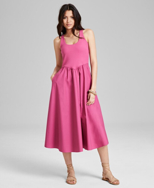 Women's Mixed-Media Sleeveless Midi Dress, Created for Macy's