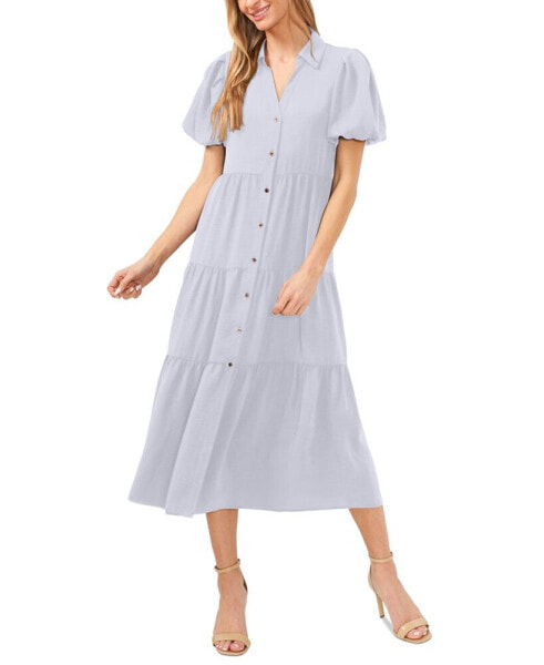 Women's Collared Short-Sleeve Tiered Shirtdress