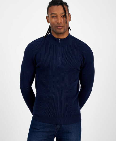 Men's Regular-Fit Ribbed-Knit 1/4-Zip Mock Neck Sweater, Created for Macy's