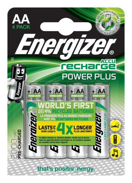 Energizer Accu Recharge Power Plus 2000 AA BP4 - Rechargeable battery - AA - Nickel-Metal Hydride (NiMH) - 1.2 V - 4 pc(s) - 2000 mAh