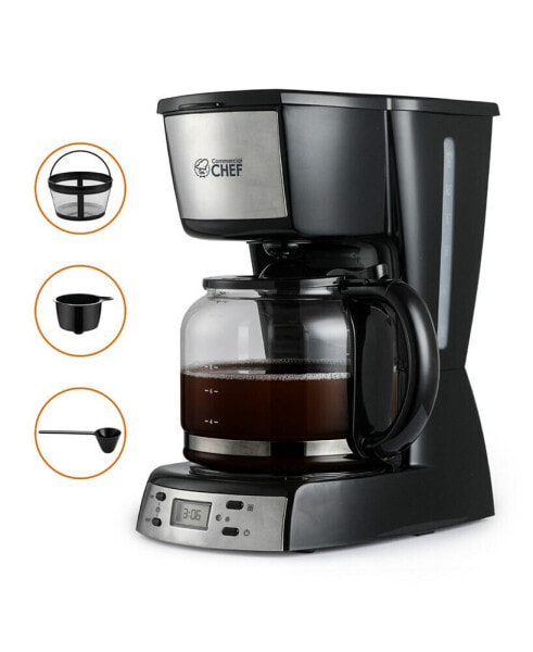 Coffee Maker with Nylon Coffee Filter, Digital 12 Cup Coffee Maker with Glass Pot and Handle, Programmable Coffee Maker with LCD Display