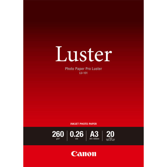 Canon LU-101 Luster Photo Paper Pro A3 - 20 Sheets - Satin - 260 g/m² - White - 260 µm - 10 - 35 °C - 10 - 35 °C