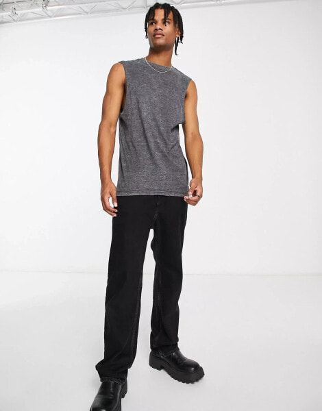 Soulstar dirty wash vest in dark grey