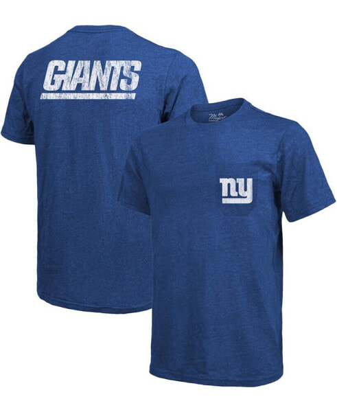 Футболка с карманом Tri-Blend Majestic New York Giants - голубая (Heathered Royal)