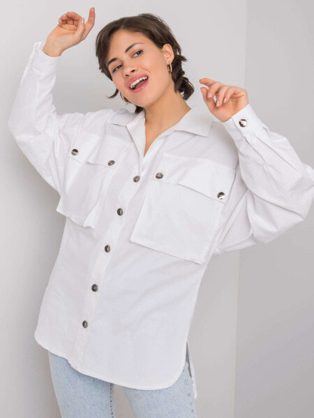 Женская рубашка свободного кроя с карманами и длинным рукавом белая Factory Price