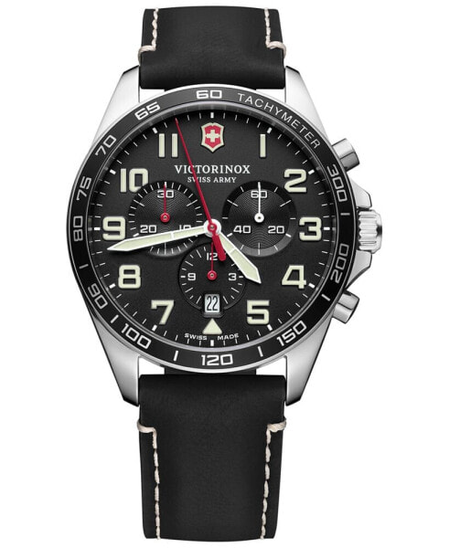 Men's Chronograph FieldForce Black Leather Strap Watch 42mm