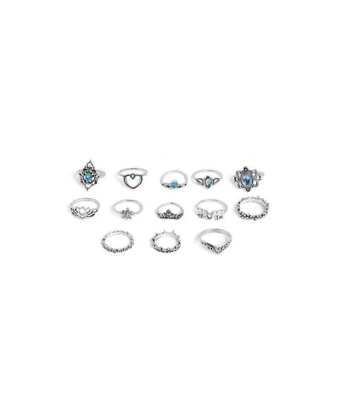 Women's Silver Pack Of 13 Oxidized Rings