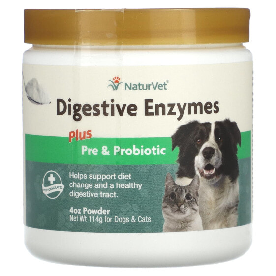 Пробиотик NaturVet для ежедневной поддержки пищеварения и предпищеварительный порошок с пребиотиками для собак и кошек 1 фунт (454 г)