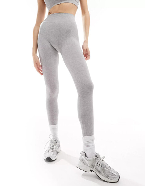 TALA – Sculpt – Nahtlose, gerippte Leggings in Hellgrau mit hohem Bund