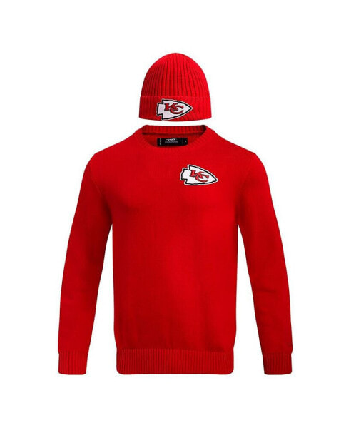 Men's Red Kansas City Chiefs Crewneck Pullover Sweater and Cuffed Knit Hat Box Gift Set