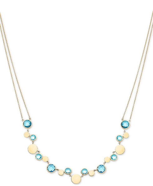 Multi-Blue Topaz & Polished Disc Double Strand 18" Collar Necklace (14-3/4 ct. t.w.) in 14k Gold