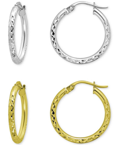 2-Pc. Set Textured Small Hoop Earrings in Sterling Silver & 18k Gold-Plate, 20mm