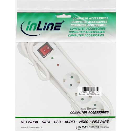 InLine Socket strip CEE 7/3 - 3-way - overvoltage protection - switch - white