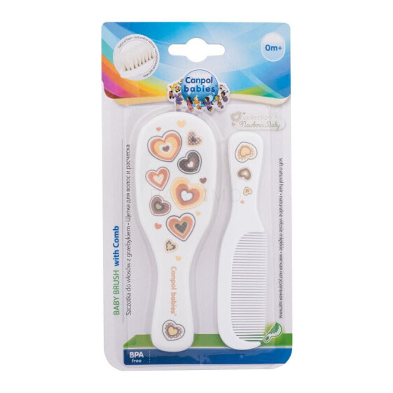 Canpol babies Newborn Baby Baby Brush With Comb Hearts 1 St. haarkamm für Kinder Haarkamm 1 St. + Naturhaarbürste weich 1 St.