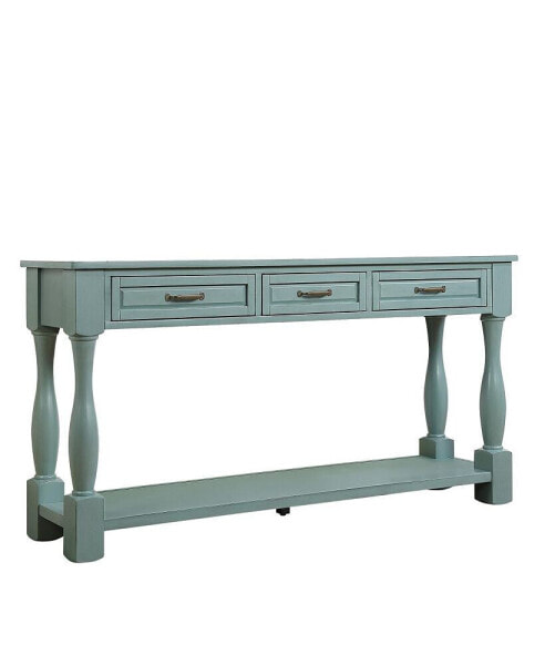 63" Wood Console Table with Drawers & Shelf