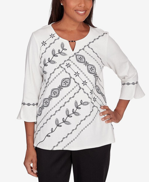 Petite Opposites Attract Embroidered Leaf Top