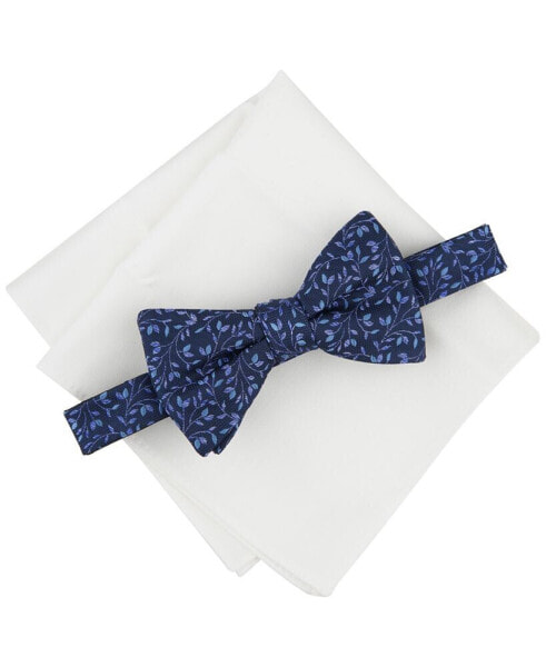 Men's Powell Vine Bow Tie & Solid Pocket Square Set, Created for Macy's