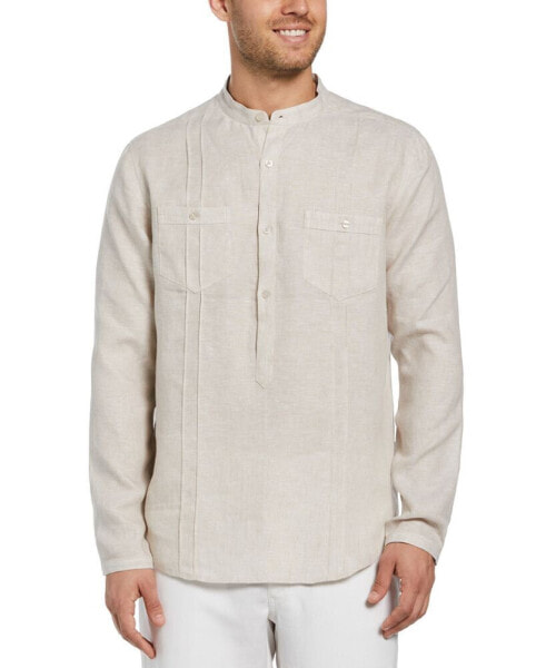 Men's Regular-Fit Banded Collar Popover Linen Shirt