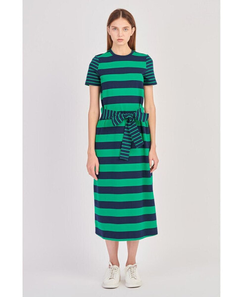 Women's Contrast Stripe Knit Midi Dress