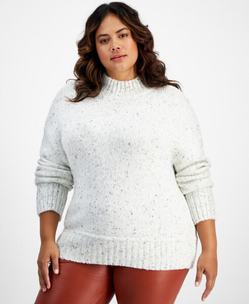 Trendy Plus Size Ribbed-Trim Mock Neck Sweater