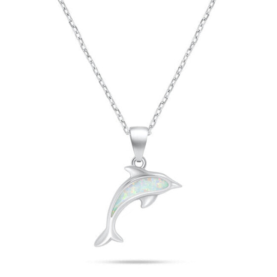 Beautiful Dolphin Silver Necklace with Opal NCL166W