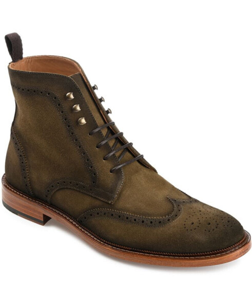 Men's Mack Handcrafted Burnished Suede Leather Wingtip Brogue Dress Lace-up Boots