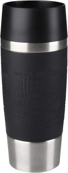 Emsa 513361 Travel Mug, Classic Thermo/Insulated Mug Capacity 360 ml, Keeps Hot for 4 Hours / Cold for 8 Hours, 100% Leak-Proof, Quick Press Closure, 360° Drinking Opening, Black